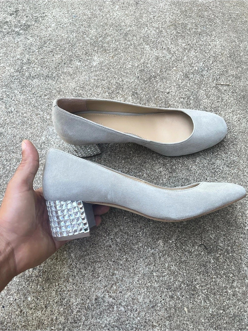Michael Kors Embellished Block Heel Pumps in Gray Size 8